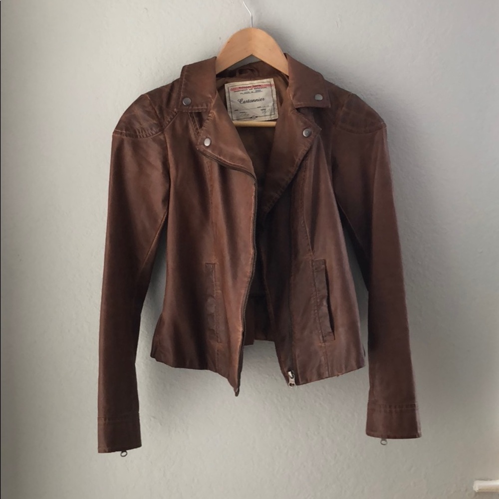 Anthropologie | Cropped faux leather jacket